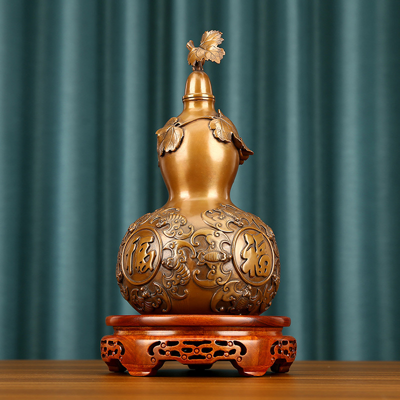 铜欣祥紫铜葫芦摆件五福葫芦家居客厅玄关装饰品乔迁商务贺喜礼品